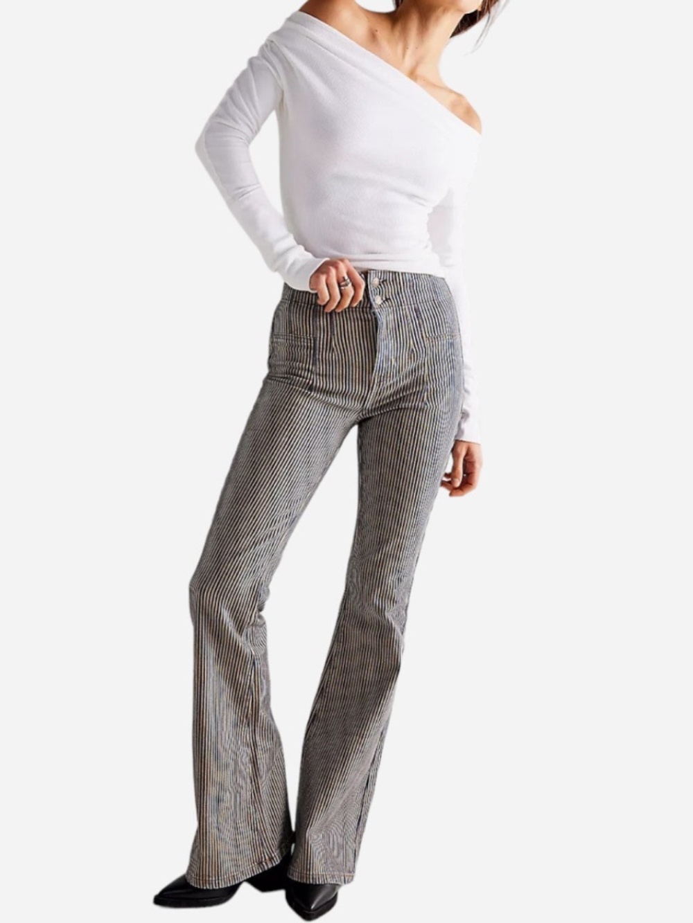 Free People Jayde Railroad Flare Jeans Striped